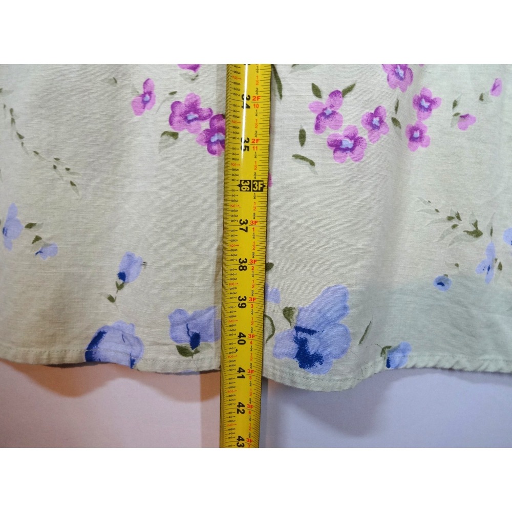 VTG 90s Linen Blend Floral Dress MP Sage Green Pockets Cottage Butter Mom Granny - Picture 6 of 7